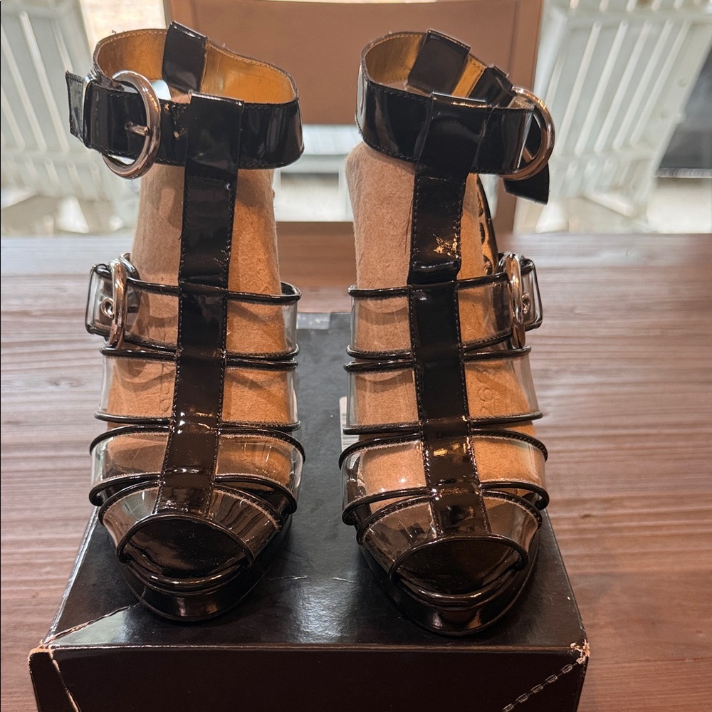 Colin Stuart Black Patent Strappy Heels